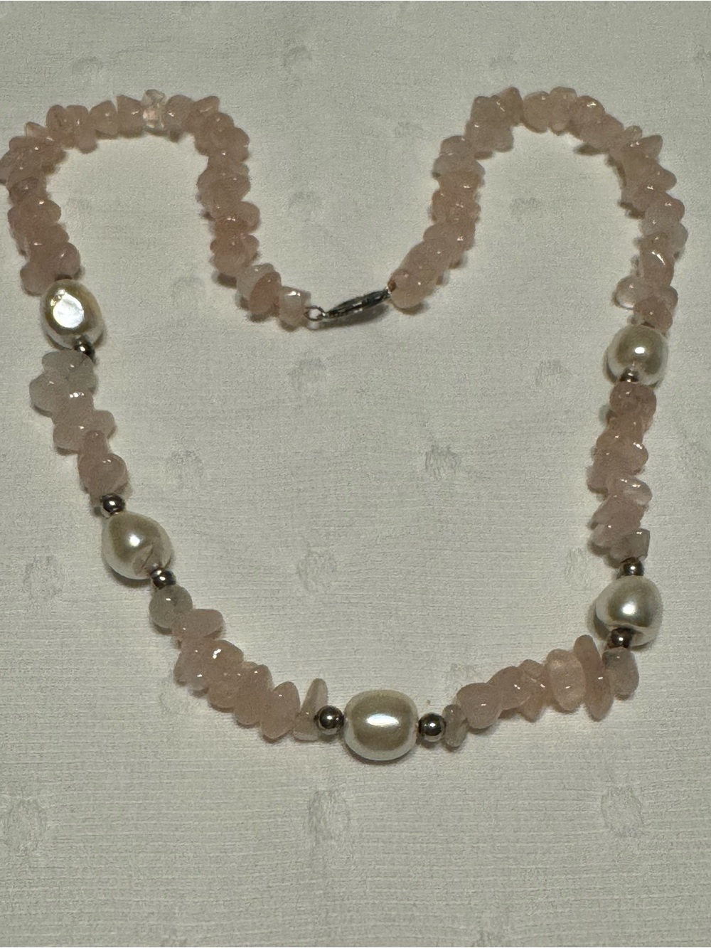 Rose Quartz and Pearl Bead Necklace - Women Jewelry Sterling
